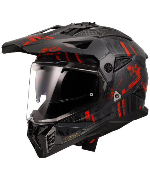 LS2 MX436 Pioneer II Dual Sport Helmet ECE 22.06 – Crazy Gloss Black Red ₹9,450