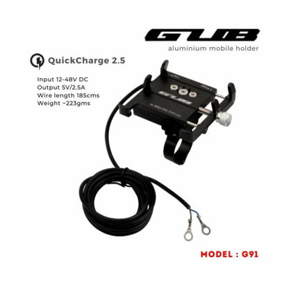 Route 95 GUB G91 Aluminium Handlebar Mobile Holder with Quick Charger 2.5A ₹1,699