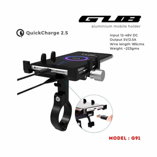 Route 95 GUB G91 Aluminium Handlebar Mobile Holder with Quick Charger 2.5A ₹1,699