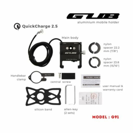 Route 95 GUB G91 Aluminium Handlebar Mobile Holder with Quick Charger 2.5A ₹1,699