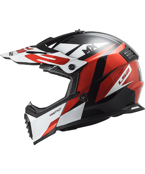 LS2 MX437 Fast Evo Strike Motocross Helmet – Gloss Black White Red ₹7,699