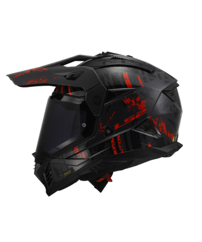 LS2 MX436 Pioneer II Dual Sport Helmet ECE 22.06 – Crazy Gloss Black Red ₹9,450