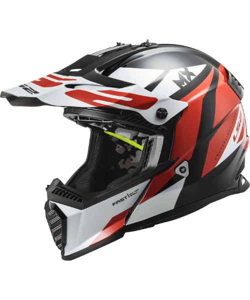 LS2 MX437 Fast Evo Strike Motocross Helmet – Gloss Black White Red ₹7,699