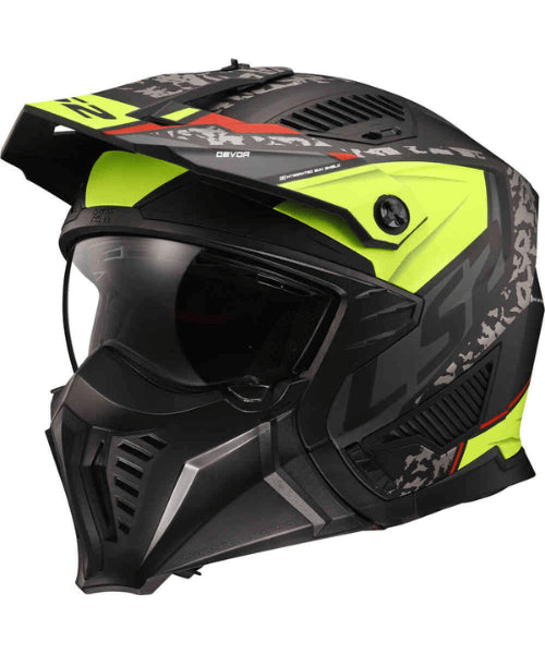 LS2 OF606 Drifter Devor Helmet – Matt Black Neon Yellow