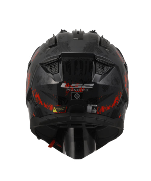 LS2 MX436 Pioneer II Dual Sport Helmet ECE 22.06 – Crazy Gloss Black Red ₹9,450