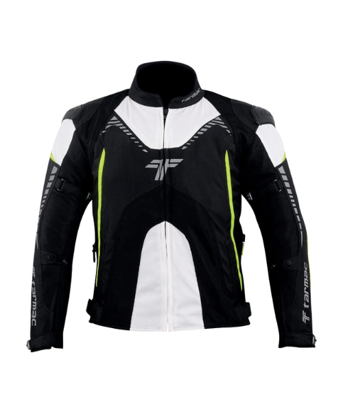 Tarmac Corsa Riding Jacket with Level 2 SAFE TECH protectors – Black White Fluorescent ₹12,000